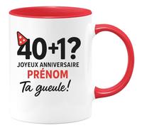quotedazur - Mug Personnalisé Humour Choisissez Le Prénom! 40+1 Joyeux Anniversaire Ta Gueule Humoristique Idée Cadeau Noël Originale Avec Tasse Masculin - Rouge/Céramique