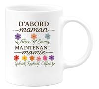 quotedazur - Mug Personnalisé Humour D'Abord Maman Alice Emma Lucas, Maintenant Mamie De Gabriel, Adam, Raphaël, Chloé Et Arthur Cadeau Original Parfait Tasse Pour Exceptionnelle - Blanc/Céramique