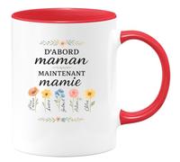 quotedazur - Mug Personnalisé Humour D'Abord Maman Alice Emma Lucas, Maintenant Mamie Gabriel Adam Raphaël Chloé Arthur Cadeau Original Parfait Tasse Pour Et Avec Prénoms Uniques - Rouge/Céramique