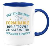 quotedazur - Mug Personnalisé Humour Esthéticienne Formidable, Difficile À Quitter Et Impossible Oublier Cadeau Femme Idéal Pour Tasse Élégante Originale - Bleu/Céramique