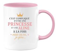 quotedazur - Mug Personnalisé Humour Être Une Princesse Et Aline En Même Temps, C'Est Compliqué, Mais Je Gère! Cadeau Original Tasse Pour Noël Femme Unique - Rose/Céramique