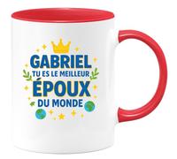 quotedazur - Mug Personnalisé Humour Gabriel, Meilleur Époux Du Monde, Cadeau Original Tasse Unique Et Spécial Idéal Pour Exceptionnel - Rouge/Céramique