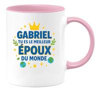 quotedazur - Mug Personnalisé Humour Gabriel, Meilleur Époux Du Monde, Cadeau Original Tasse Unique Et Spécial Idéal Pour Exceptionnel - Rose/Céramique