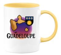 quotedazur - Mug Personnalisé Humour Guadeloupe Tasse Design Souvenir, Idée Cadeau Pour Noël Amoureux Des Îles Originale Avec Illustrant La Amateurs De Voyages - Jaune/Céramique