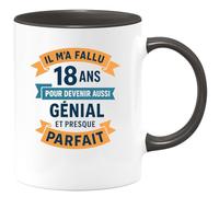 quotedazur - Mug Personnalisé Humour Il M’A Fallu 18 Ans 2007 Pour Devenir Génial Et Presque Parfait Idée Cadeau Originale Tasse Anniversaire - Noir/Céramique