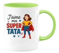 quotedazur - Mug Personnalisé Humour J’Adore Ma Super Tata Cadeau Parfait Tasse Originale Pour Attendrissante Et Unique - Vert/Céramique