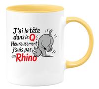 quotedazur - Mug Personnalisé Humour J'Ai La Tête Dans Le Q, Heureusement Pas Un Rhino Homme Cadeau Humoristique Tasse Originale Pour Au Quotidien - Jaune/Céramique
