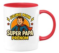 quotedazur - Mug Personnalisé Humour J'Aime Mon Super Papa Cadeau Tasse Avec Prénom Original Pour Héros - Rouge/Céramique