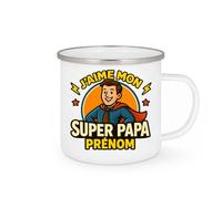 quotedazur - Mug Personnalisé Humour J'Aime Mon Super Papa Cadeau Tasse Avec Prénom Original Pour Héros - Blanc/Émaillé