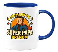 quotedazur - Mug Personnalisé Humour J'Aime Mon Super Papa Cadeau Tasse Avec Prénom Original Pour Héros - Bleu/Céramique