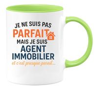 quotedazur - Mug Personnalisé Humour Je Ne Suis Pas Parfait Mais Agent Immobilier, C'Est Presque Pareil Cadeau Original Et Tasse Humoristique Pour Noël - Vert/Céramique