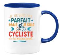 quotedazur - Mug Personnalisé Humour Je Ne Suis Pas Parfait, Mais Cycliste, C'Est Presque Pareil Cadeau Original Idéal Noël Tasse Passionné Sport - Bleu/Céramique