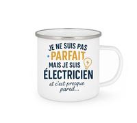 quotedazur - Mug Personnalisé Humour Je Ne Suis Pas Parfait, Mais Électricien, C'Est Presque Pareil Cadeau Original Idéal Tasse Électrique Pour Noël Homme Passionné Métier Unique - Blanc/Émaillé