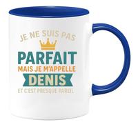 quotedazur - Mug Personnalisé Humour Je Ne Suis Pas Parfait Mais M'Appelle Denis, Cadeau Homme Presque Idée Originale Tasse Pour Noël - Bleu/Céramique