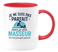 quotedazur - Mug Personnalisé Humour Je Ne Suis Pas Parfait, Mais Masseur, Presque Pareil Cadeau Original Tasse Massage Pour Homme Passionné Du Bien-Être - Rouge/Céramique