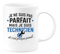 quotedazur - Mug Personnalisé Humour Je Ne Suis Pas Parfait Mais Technicien, C'Est Presque Pareil Idée Cadeau Parfaite Pour Avec Tasse Originale Et Stylée - Blanc/Céramique