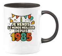 quotedazur - Mug Personnalisé Humour Je Rends Le Monde Meilleur Depuis 1985, Un Cadeau Unique Idée Parfaite Tasse Originale Vintage Pour Homme - Noir/Céramique