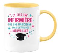 quotedazur - Mug Personnalisé Humour Je Suis Une Infirmière, Pas Magicienne, Mais Fais Des Merveilles Cadeau Femme Original Idéal Pour Tasse Et Motivation - Jaune/Céramique