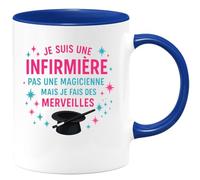 quotedazur - Mug Personnalisé Humour Je Suis Une Infirmière, Pas Magicienne, Mais Fais Des Merveilles Cadeau Femme Original Idéal Pour Tasse Et Motivation - Bleu/Céramique
