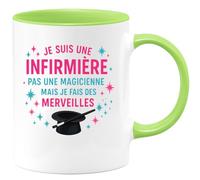 quotedazur - Mug Personnalisé Humour Je Suis Une Infirmière, Pas Magicienne, Mais Fais Des Merveilles Cadeau Femme Original Idéal Pour Tasse Et Motivation - Vert/Céramique