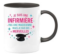 quotedazur - Mug Personnalisé Humour Je Suis Une Infirmière, Pas Magicienne, Mais Fais Des Merveilles Cadeau Femme Original Idéal Pour Tasse Et Motivation - Noir/Céramique