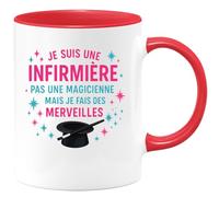 quotedazur - Mug Personnalisé Humour Je Suis Une Infirmière, Pas Magicienne, Mais Fais Des Merveilles Cadeau Femme Original Idéal Pour Tasse Et Motivation - Rouge/Céramique