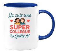 quotedazur - Mug Personnalisé Humour Je Suis Une Super Collègue Julie Fière Et Enthousiaste Cadeau Original Tasse Pour Noël Femme Idée Sympa - Bleu/Céramique