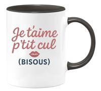 quotedazur - Mug Personnalisé Humour Je T'Aime P'Tit Cul Bisous S Message Doux Et Affectueux Cadeau Original Tasse Romantique Pour Noël Femmes Amoureuses - Noir/Céramique