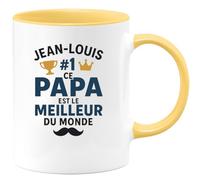 quotedazur - Mug Personnalisé Humour Jean- Louis #1 Ce Papa Est Le Meilleur Du Monde Tasse Idéale Cadeau Noël Original Homme Fête Des Pères Futur Anniversaire Annonce Naissance - Jaune/Céramique