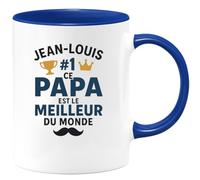 quotedazur - Mug Personnalisé Humour Jean- Louis #1 Ce Papa Est Le Meilleur Du Monde Tasse Idéale Cadeau Noël Original Homme Fête Des Pères Futur Anniversaire Annonce Naissance - Bleu/Céramique