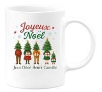 quotedazur - Mug Personnalisé Humour Joyeux Noël À Jean, Chloé, Henri Et Camille Cadeau Original Tasse Familiale Famille Joyeuse Pour Fête - Blanc/Céramique