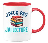 quotedazur - Mug Personnalisé Humour J'Peux Pas, J'Ai Lecture Tasse Cadeau Pour Passionnées Idée Originale Avec Amoureuse De La - Rouge/Céramique