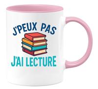 quotedazur - Mug Personnalisé Humour J'Peux Pas, J'Ai Lecture Tasse Cadeau Pour Passionnées Idée Originale Avec Amoureuse De La - Rose/Céramique