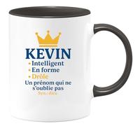 quotedazur - Mug Personnalisé Humour Kevin, Prénom Unique Intelligence, Forme Physique, Un Cadeau Noël De Tasse Mémorable Et Plein Sens. Idée Originale Homme - Noir/Céramique