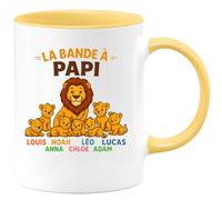quotedazur - Mug Personnalisé Humour La Bande À Papi Louis Noah Anna Léo Lucas Chloé Adam Cadeau Original Unique Tasse Avec Prénoms Pour Grand- Père - Jaune/Céramique