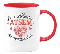 quotedazur - Mug Personnalisé Humour La Meilleure Atsem Du Monde Entier Un Hommage Spécial Et Sincère Cadeau Original Idéal Tasse Unique Pour À Offrir Avec Amour - Rouge/Céramique