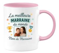quotedazur - Mug Personnalisé Humour La Meilleure Marraine Du Monde Nom Cadeau Original Pour Tasse Unique - Rose/Céramique