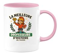 quotedazur - Mug Personnalisé Humour La Meilleure Professeure D'Histoire Du Monde Cadeau Unique Idéal Tasse Pour Passionnée Et Originale - Rose/Céramique