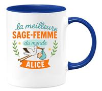 quotedazur - Mug Personnalisé Humour La Meilleure Sage- Femme Du Monde, Alice, Cadeau Tasse Unique Idéal Pour Noël Sages- Femmes Et Originale - Bleu/Céramique