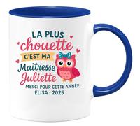 quotedazur - Mug Personnalisé Humour La Plus Chouette Maîtresse Juliette, Merci Pour Cette Super Année 2025 Elisa Cadeau Original Idéal Noël Tasse D'Appréciation - Bleu/Céramique