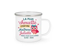 quotedazur - Mug Personnalisé Humour La Plus Chouette Maîtresse Juliette, Merci Pour Cette Super Année 2025 Elisa Cadeau Original Idéal Noël Tasse D'Appréciation - Blanc/Émaillé