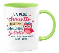 quotedazur - Mug Personnalisé Humour La Plus Chouette Maîtresse Juliette, Merci Pour Cette Super Année 2025 Elisa Cadeau Original Idéal Noël Tasse D'Appréciation - Vert/Céramique