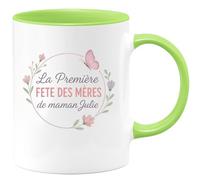 quotedazur - Mug Personnalisé Humour La Première Fête Des Mères Pour Maman Julie, Cadeau Noël Tasse Original Unique Et Spéciale Future Anniversaire Annonce Naissance - Vert/Céramique