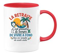 quotedazur - Mug Personnalisé Humour La Retraite, Le Temps De Vivre À Fond Et Savourer Chaque Week- End Cadeau Originale Tasse Pour Profiter Pleinement - Rouge/Céramique