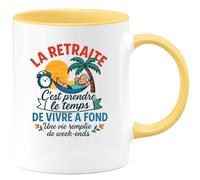 quotedazur - Mug Personnalisé Humour La Retraite, Le Temps De Vivre À Fond Et Savourer Chaque Week- End Cadeau Originale Tasse Pour Noël Profiter Pleinement - Jaune/Céramique