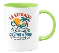 quotedazur - Mug Personnalisé Humour La Retraite, Le Temps De Vivre À Fond Et Savourer Chaque Week- End Cadeau Originale Tasse Pour Profiter Pleinement - Vert/Céramique