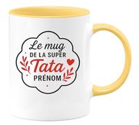 quotedazur - Mug Personnalisé Humour 'La Super Tata' Avec Prénom Cadeau Original Idéal En Tasse Parfait Pour Noël Unique Destinée À Une Spéciale - Jaune/Céramique