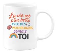 quotedazur - Mug Personnalisé Humour La Vie Est Plus Belle Avec Des Psychologues Comme Toi, Un Vrai Cadeau Original Tasse Thème Psychologie Pour Noël Femme Attentionnée - Blanc/Céramique