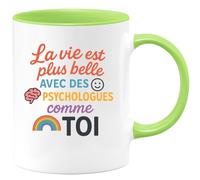 quotedazur - Mug Personnalisé Humour La Vie Est Plus Belle Avec Des Psychologues Comme Toi, Un Vrai Cadeau Original Tasse Thème Psychologie Pour Noël Femme Attentionnée - Vert/Céramique