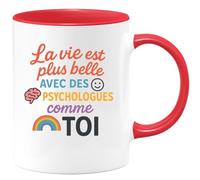 quotedazur - Mug Personnalisé Humour La Vie Est Plus Belle Avec Des Psychologues Comme Toi, Un Vrai Cadeau Original Tasse Thème Psychologie Pour Noël Femme Attentionnée - Rouge/Céramique